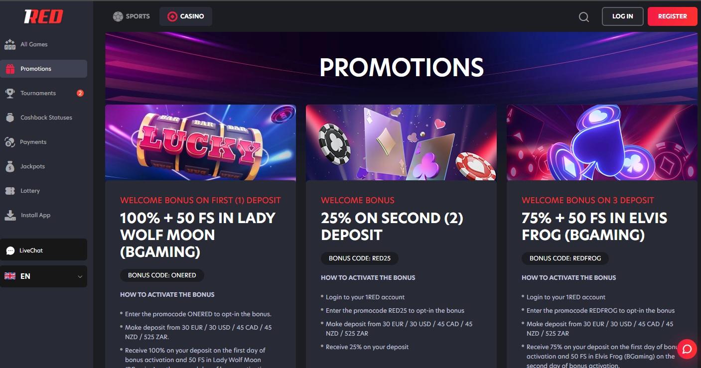 Bonos y Promociones en 1Red Casino