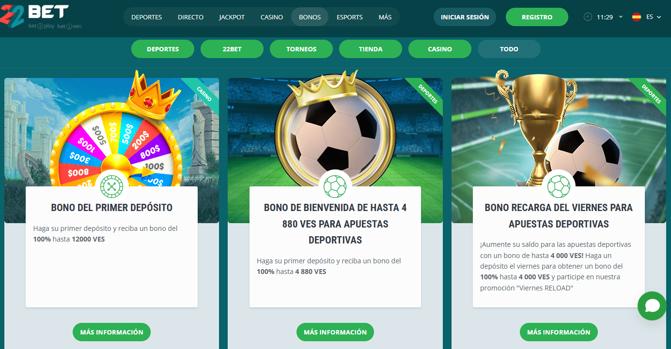 Promos y bonificaciones de ingreso en 22Bet