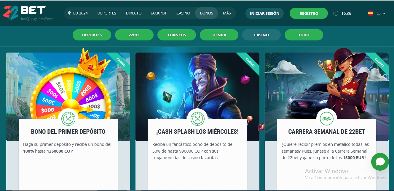 Promociones y Bonos Ofrece el Casino 22bet