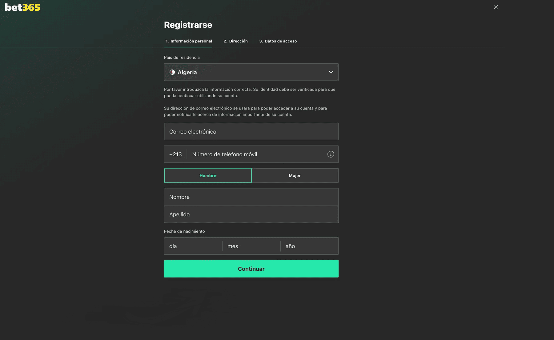 registrarse en Bet365
