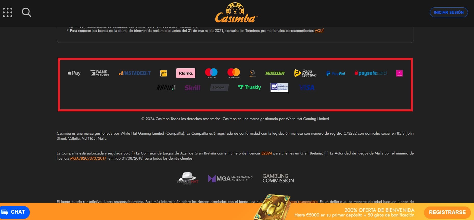 Opciones para depositar y retirar el dinero en Casimba Casino