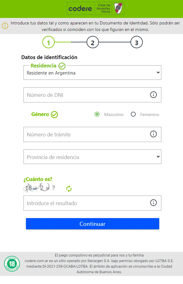 registro en Codere Argentina
