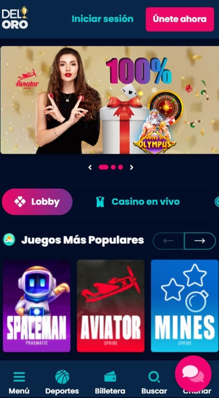 Aplicación móvil de Del Oro Casino