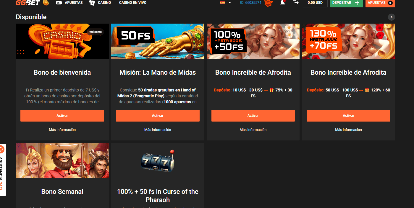 Bonificaciones de GG.Bet casino