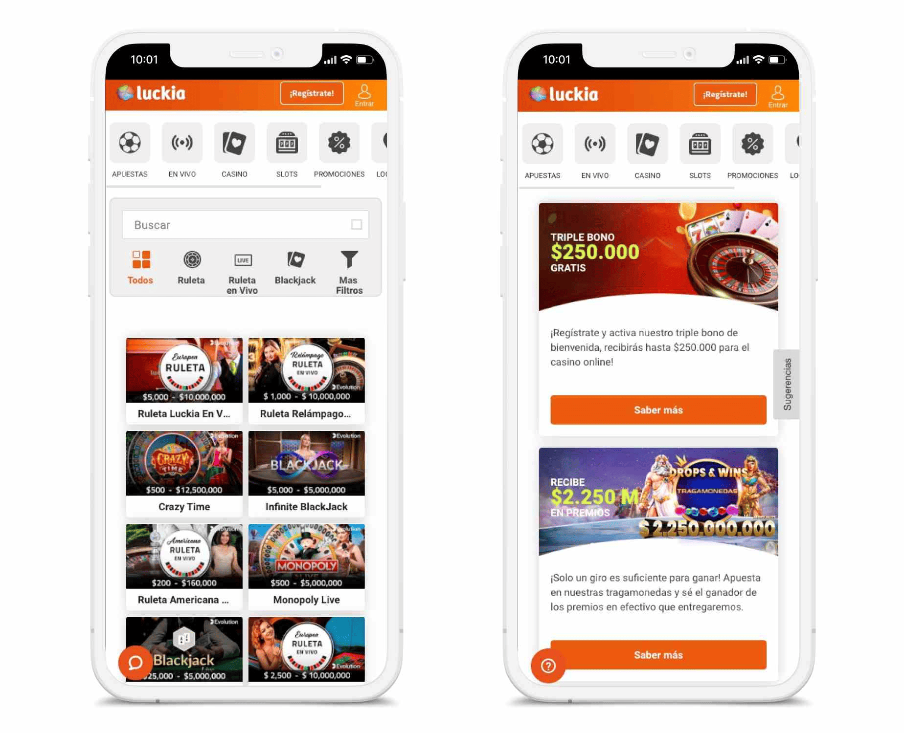 aplicación móvil Luckia para iOS y Android