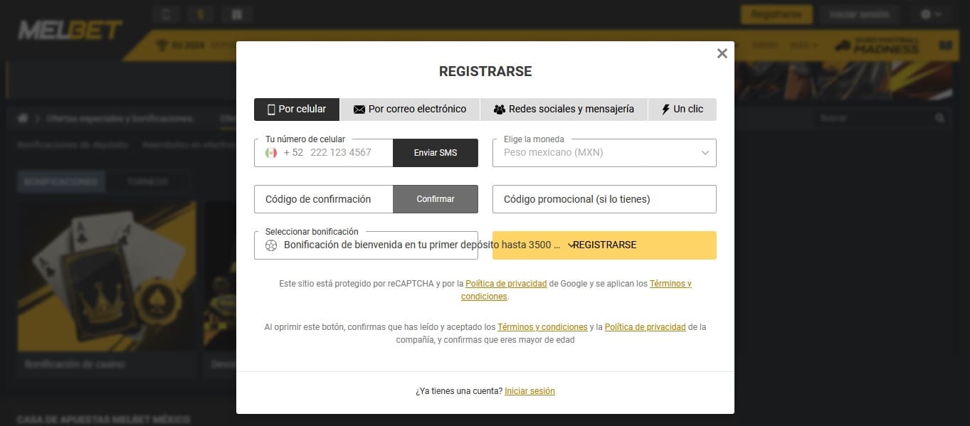 Cómo registrarse en MelBet