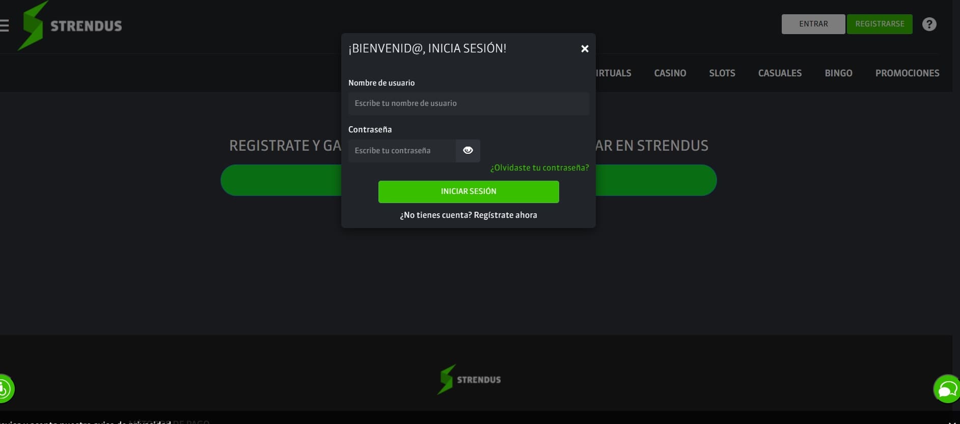 Registro y Uso de Strendus Casino