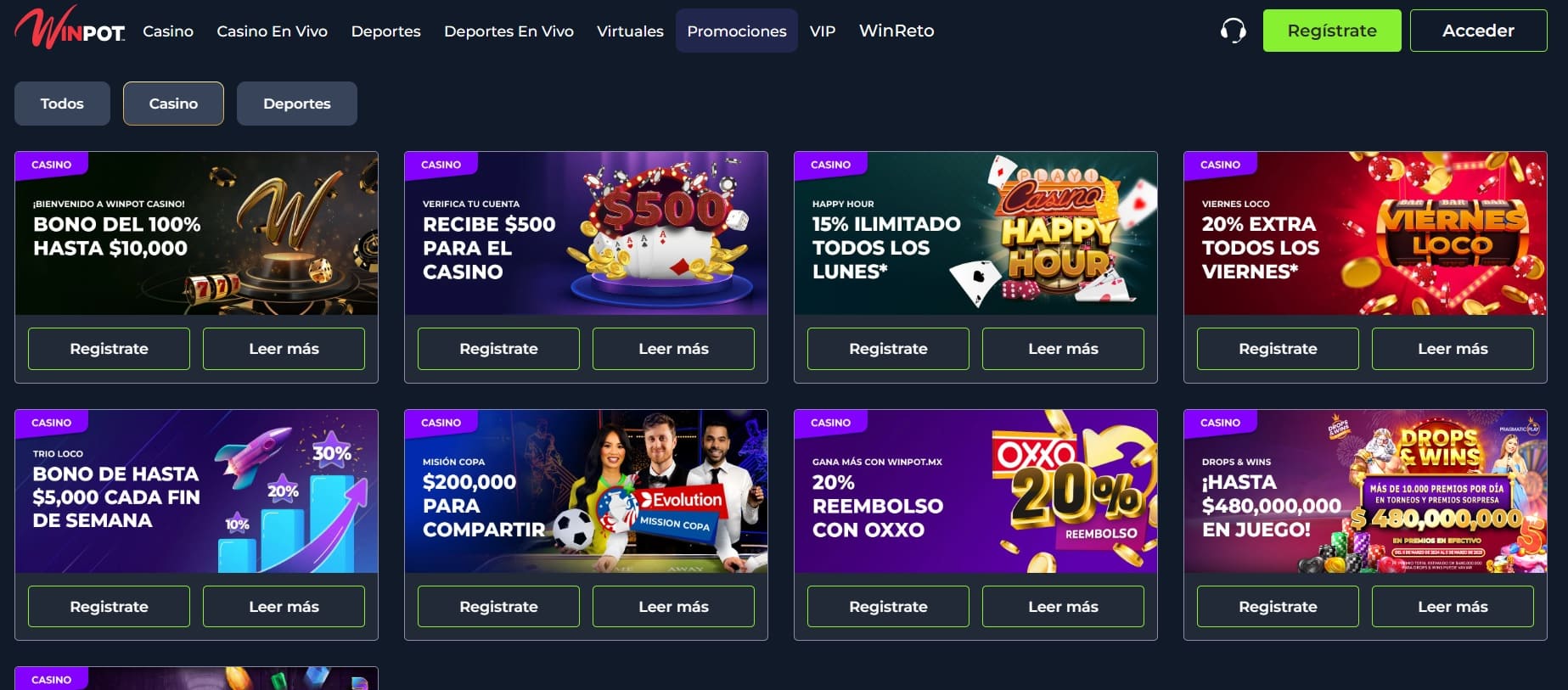 Bonos y promociones en WinPot Casino México